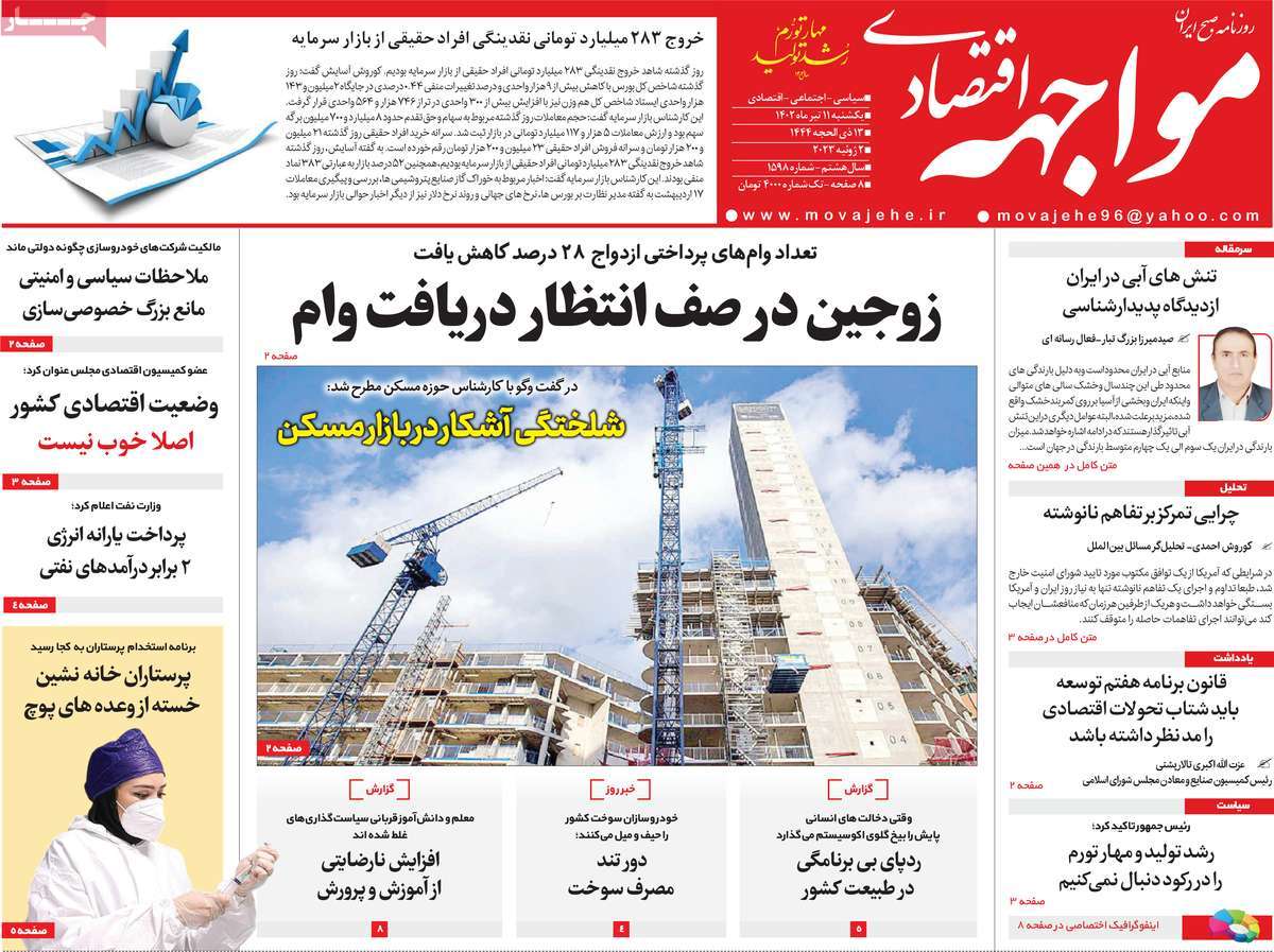 روزنامه های امروز مورخ 11-04-1402 13