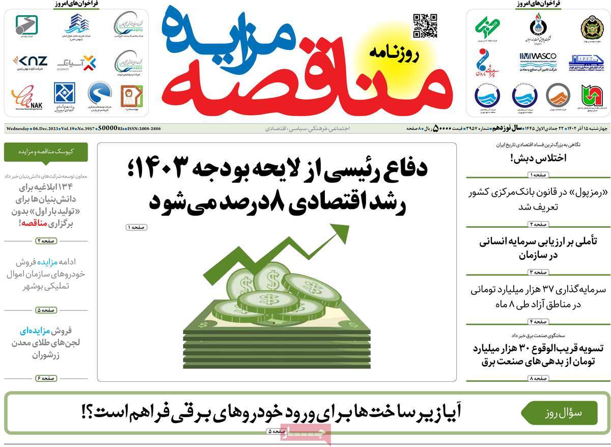 روزنامه های روز چهارشنبه مورخ 15-9-1402 20