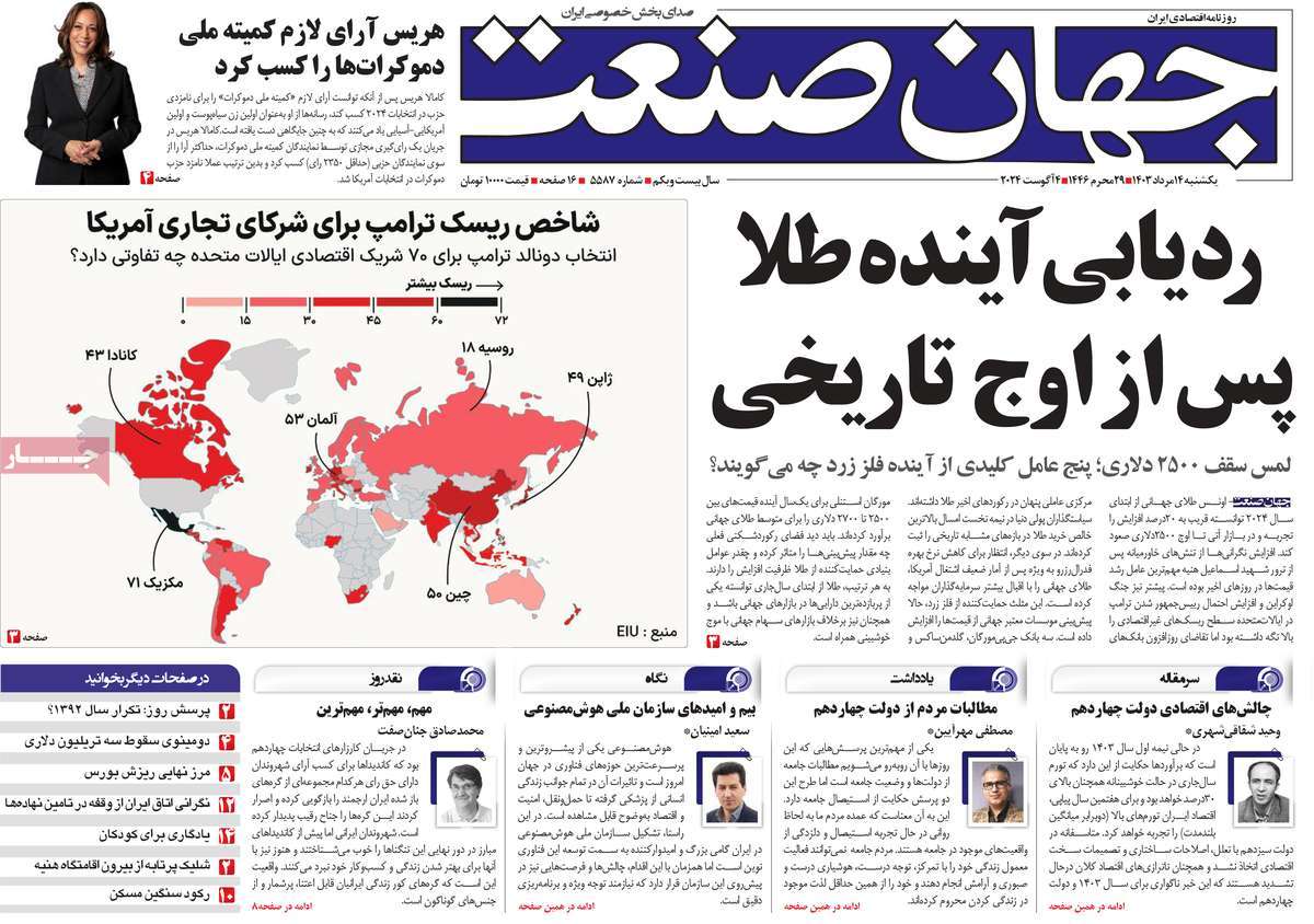 روزنامه های روز یکشنبه مورخ 14-05-1403 18